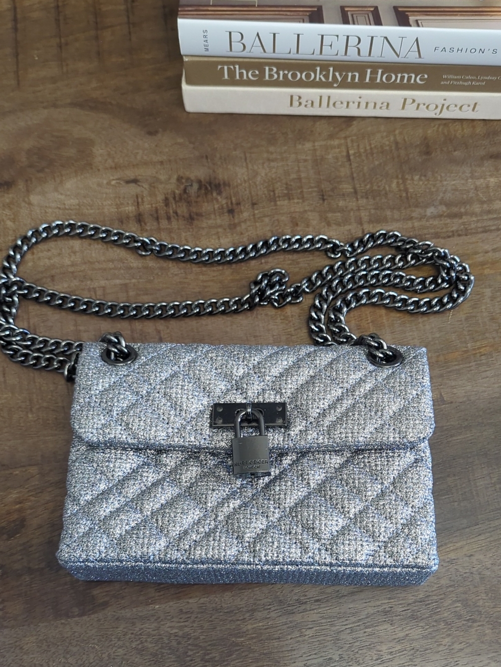 Kurt Geiger Silver Quilted Chain Shoulder Bag - Designer-Inspired